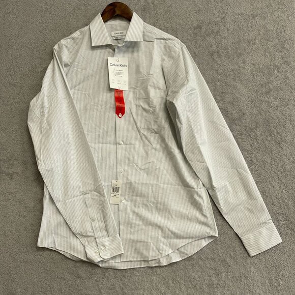 NEW Calvin Klein Men's M Button Down Dress Shirt White Checker Regular Fit - Picture 2 of 9